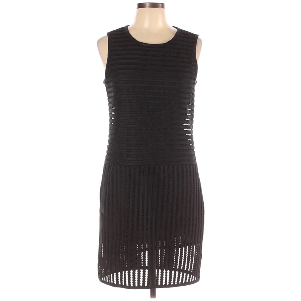 Studio M Black Dress Sleeveless Midi Cocktail Stripes Size Medium